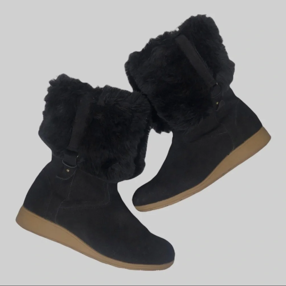 LANDS END Black Suede and Fur Mendota Winter Boots - Picture 1 of 6
